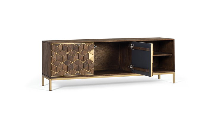GINER Y COLOMER Mueble TV de madera de mango y detalles dorados